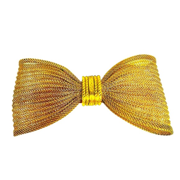 Vtg Gold Mesh Bow Tie Hair Clip Barette Made in France 4" - Picture 1 of 7